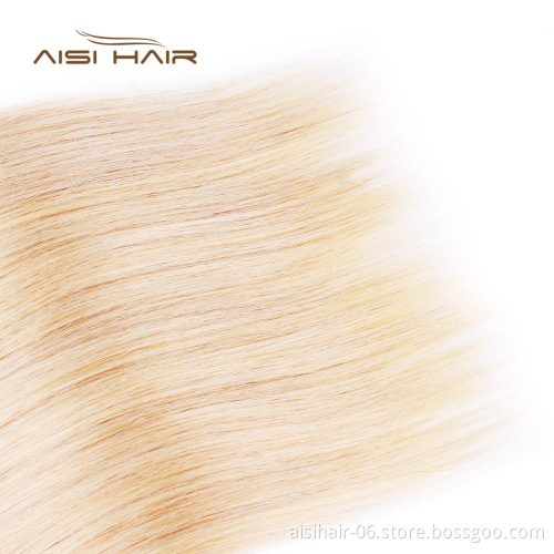 Aisi Hair Wholesale Blonde 613  Silky Straight Wave Human Hair Weave  Brazilian Human Hair 613 Bundles with Closure